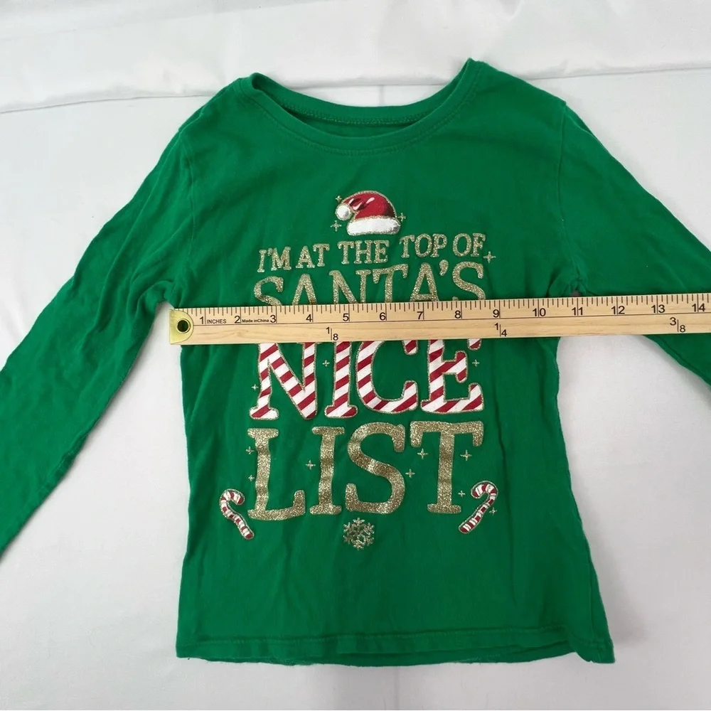 Gymboree - Kid's Christmas Shirt - S (5/6) - Santa - Green - Long Sleeved